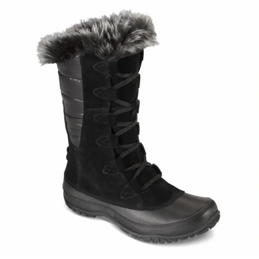The North Face Womens Nuptse Purna Winter Boots Faux Fur Trim Black Size 8.5